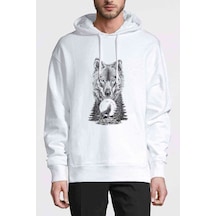 Kurt Dolunay Baskılı Beyaz Erkek Örme Kapşonlu Sweatshirt