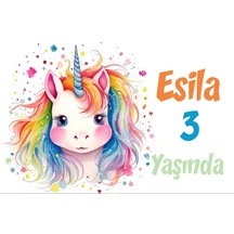 Gökkuşağı Saçlı Unicorn Temalı Doğum Günü Afişi -2 100x150 Cm