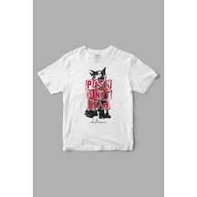"punk İs Not Dead" Deftones Cat Baskılı Tişört Beyaz