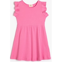 Koton Elbise Mini Boy Basic Kolsuz Fırfırlı Yuvarlak Yaka Ribanalı Pamuklu Pembe 3skg80048ak 3SKG80048AK288 Gül