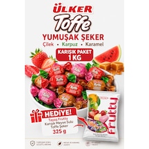 Ülker Toffe Karışık Yumuşak Şeker 1 Kg Çilek, Karpuz Ve Karamel Aromalı + Tayaş Frutty 325 G Hediy