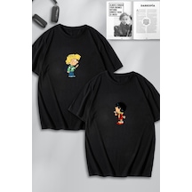 Unisex Kadın Erkek Cedric Ve Chen Baskılı Sevgili Çift Kombini Tasarım Oversize Tshirt 2'li Siyah Mck0094 Siyah