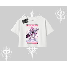 Tarzsokak Oversize Crop Tshirt Kawaii Cyberpunk Kız Japon Stil Baskı Beyaz