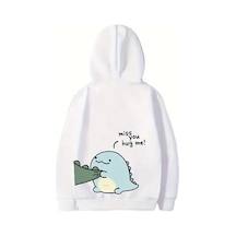 Sevgililer Günü Baskılı Oversize Kapüşonlu Sweatshirt Hoodie - Beyaz