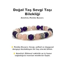 Aşk Ve Sevgi Bileklik 8mm Pembe Kuvars Ametist Doğal Taş