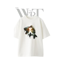 Thewert Balik Balikci Tasarım Baskılı Ünisex Beyaz Oversize T-shirt