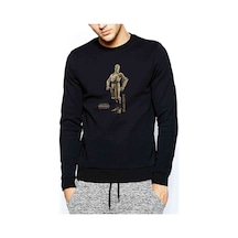 C3Po Baskılı Siyah Erkek Örme Sweatshirt