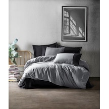 Cotton Box Plain Çift Kişilik Nevresim Takımı Gri Siyah