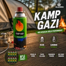 8 Adet Kamp Gazı Gaz Tüpü Portatif Ocak Kartuşu Tek Kullanımlık Pürmüz 400 Ml 227 Gr Yeşil