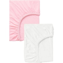 2 Adet 50x90 Cm Anne Yanı Lastikli Penye Kumaş Bebek Çarşafı-pembe-beyaz