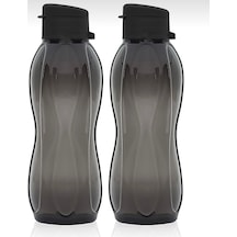 2'li Set Eko Şişe Suluk - Pratik Kapak Matara 2x 750 Ml Siyah Plastik Diğer