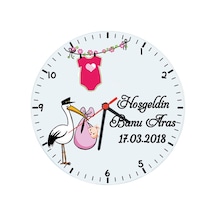 Biresimden-Hediye Hoşgeldin Kız Bebek Hediyesi Cam Duvar Saati