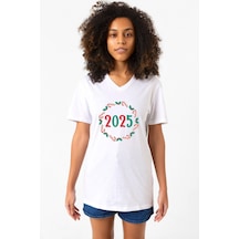 Christmas Holiday Wreath Beyaz Kadın V Yaka Tshirt Beyaz