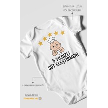 5 Yıldızlı Süt Eleştirmeni Baskılı Bebek Zıbını Çıtçıtlı Body 8 Renk %100 Pamuk Kısa Kol Beyaz