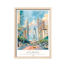 Atlanta Usa Ahşap Çerçeveli Dekoratif Duvar Tablosu Ahşap 01