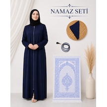 Bilenler Kadın Namaz Seti Fermuarlı Viskon Namaz Elbisesi Örtü İnci Tesbih Seccade M1001 Lacivert