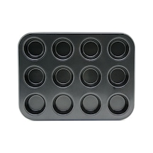 12'li Muffin Kek Kalıbı - Metal - Siyah Çok Renkli