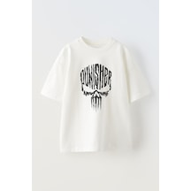 Thewert Unisex Punısher Tasarım Baskılı Pamuk Beyaz Oversize T-shirt