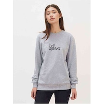 Lifelover Logo Baskılı Gri Kadın Sweatshirt