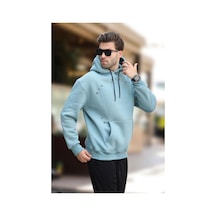 Madmext Mavi Kapüşonlu Cep Detaylı Nakışlı Erkek Sweatshirt 7054-mavi Mavi
