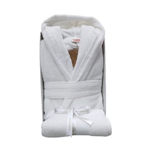 Super Soft Kapüşonlu Bornoz + Baş Havlusu- Beyaz