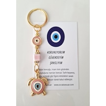 Hediyelik Nazar Boncuklu Şeker Pembe Şans Kaplumbağa Anahtarlık 10,5 Cm