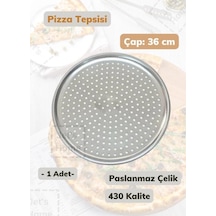 Çelik Pizza Tepsisi 36 Cm Paslanmaz Çelik Tepsi Metalik Gri