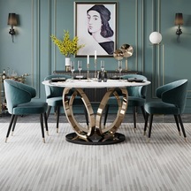 Metal Yuvarlak Gold Yemek Masası