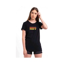 Kiss Logo Baskılı Siyah Kadın Tshirt
