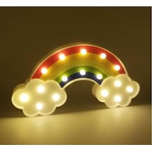 Rengarenk Gökkuşağı Bulut Led Işıklı Gece Lambası Açık Gri