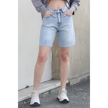 Madmext Buz Mavisi Yüksek Bel Regular Fit Basic Kot Şort Mg1495 Buz Mavisi