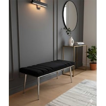 Özcan Metal Krom Metal Ayaklı Metal Kasalı Bench Mutfak Salon Antre Yatak Odası Balkon Puf Bank Siyah