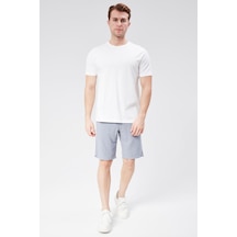 Braccas Erkek Beli Lastikli Bağcıklı Keten Karışımlı Slim Fit Jogger Şort Mavi Mavi