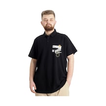 Mode Xl Büyük Beden Erkek T-Shirt Polo Parçalı Summer 23331 Siyah 001