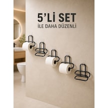 Yapışkanlı Tuvalet Kağıdı Askısı Siyah Metal Delmeden Montaj Wc Kağıtlık 5 Adet