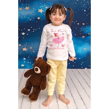 Pia Baby İsme Özel Kız Çocuk Pijama Takımı %100 Pamuk Penye İsim Baskılı Kişiye Özel Çocuk Pijaması 10253s14pi Krem