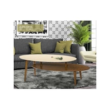 Orta sehpa OSM ELİPS Model Sehpa Parlak Ceviz Krem Ahşap Kayın torna ayak El Yapım