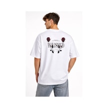Erkek Bisiklet Yaka Baskılı Kısa Kollu Tişört Streetwear Günlük Basic Pamuklu T-shirt - Beyaz Beyaz
