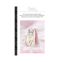 Premium Pembe Kapak Kadın Aksesuar Kedi Figürlü Nimmy Magsafe Stand Ve Kartlık Pink Ragdoll 3d