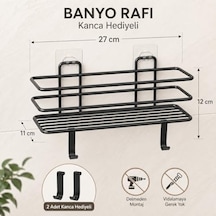 Siyah Yapışkanlı Banyo Rafı, 2 Kancalı Duvar Tipi Banyo Organizer, Şampuanlık Ve Aksesuar Rafı, Delmeden Kolay Kurulumlu Metal Banyo Düzenleyici 000 Açık Krem