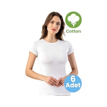 Tezzgelsin Kadın 6'lı Kısa Kollu Yuvarlak Yaka Pamuklu Atlet T-shirt Beyaz