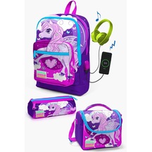 Coral High Kids Mor Pembe Unicorn Desenli Usb'li 3 Lü Okul Çanta Seti Set0123808