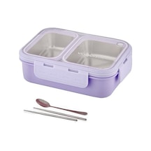 Vagonlife Bento 700ml Tek Katlı 2 Bölmeli Chopstick Ve Kaşıklı Çelik Yemek Kutusu Mor Çok Renkli