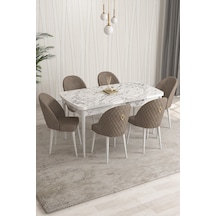 Rovena Modica Beyaz Mermer Desen 80x132 Açılabilir Yemek Masası Takımı 6 Adet Sandalye Cappuccino 1585