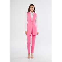 Lovelf Broş Detay İnci Düğme Yelekli Takım Pembe Pembe