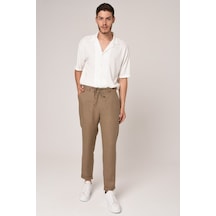 Antioch Boyfriend Beli İpli Keten Pantolon Vizon