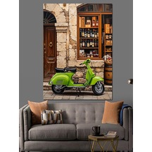 Ahşap Tablo Yeşil Scooter Sokak Lambası