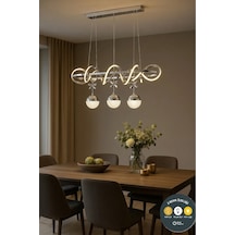 Northia Modern Krom 3 Renk Led Sarkıt Avize Yemek Masası, Salon Ve Mutfak İçin