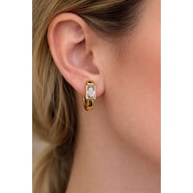 Xuping Rose Gold Dikdörtgen Baget Taşlı Çelik Kadın Küpe Altın