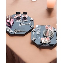 Affinity Sekizgen Gümüş Söz Ve Nişan Tepsisi İle Damat Kahve Fincan Tepsisi Pembe Pembe